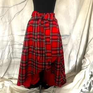 Tartan Bow Front High Low Maxi Skirt